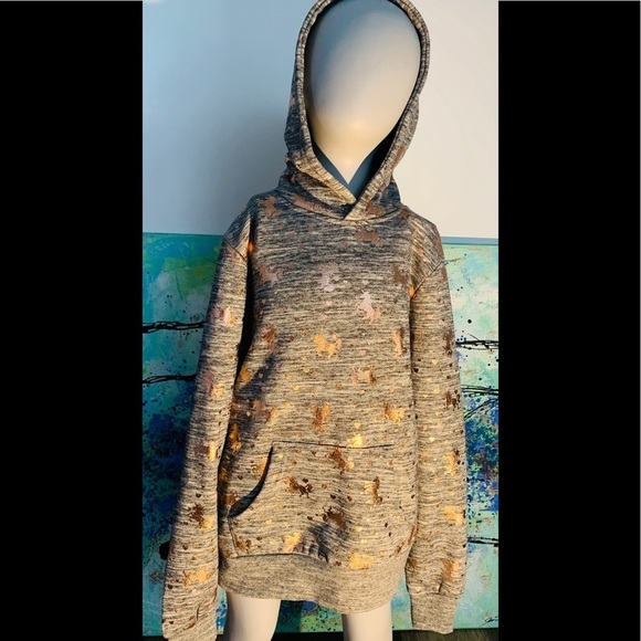 Girls Gray Unicorn Hoodie - Picture 1 of 5